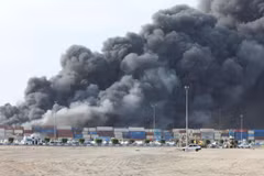 The explosion at Shahid Rajaee Port in Hormozgan province on April 26. (Photo: Xinhua)