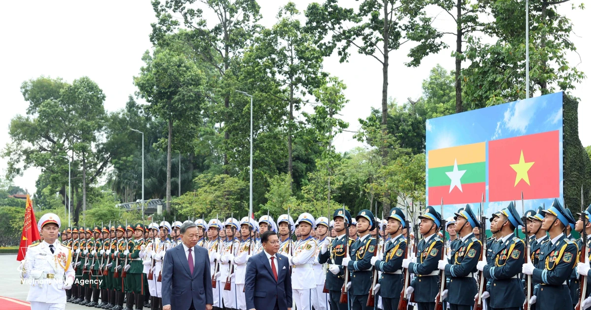 Top Vietnamese leader chairs welcome ceremony for President of Myanmar