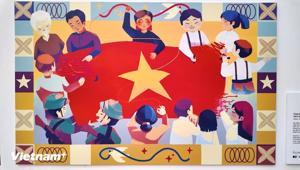 The exhibitions showcases 40 digital paintings from 39 young artists born between 1995 and the early 2000s. Their contemporary visual language breathes new life into patriotic art. (Photo: VietnamPlus)