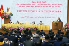 Prime Minister Pham Minh Chinh speaks at the first meeting of the Government steering committee for the development of science, technology, innovation and digital transformation, and Project No. 06 on March 18. (Photo: VNA)