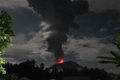 Mount Ibu spewing volcanic material approximately 4,000 meters high during an eruption as observed from the Mount Ibu Volcano Observation Post in West Halmahera, North Maluku on January 11, 2025. (Photo: AFP)