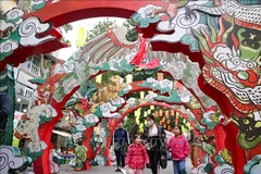 Tet decoration on Phung Hung street in Hoan Kiem district (Photo: VNA)