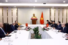NA Chairman Tran Thanh Man receives Speaker of the Moroccan House of Representatives Rachid Talbi Alami earlier this year. (Photo: VNA)