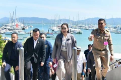 Prime Minister Paetongtarn Shinawatra arrives at the Thailand International Boat Show at the Phuket Yacht Haven, where she presided over the opening of a four-day event that ends on January 12. (Photo: Government House)