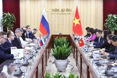 Deputy Foreign Minister Le Thi Thu Hang and her Russian counterpart A. Rudenko co-chair a political consultation in Hanoi on February 21. (Photo: VNA)