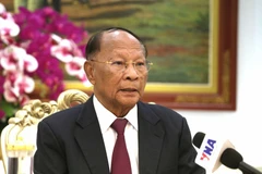 Honorary President of the Cambodian People's Party Samdech Heng Samrin in an interview with the Vietnam News Agency (Photo: VNA)