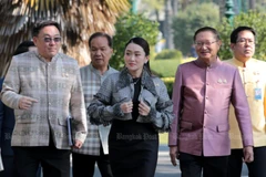 Prime Minister Paetongtarn Shinawatra leads her Pheu Thai Party team to the cabinet meeting at rhe Government House on January 13. (Photo: Bangkok Post)