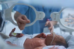 A newborn lying in an incubator at the Vietnam National Children's Hospital (Photo: VNA) 