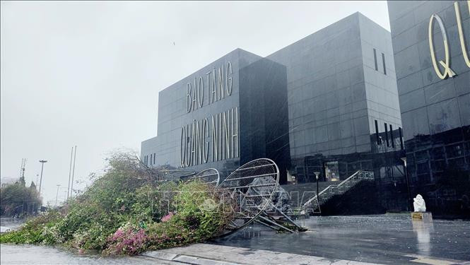 In Ha Long city, Quang Ninh province, many trees are broken, while shop signs are flying away, posing potential dangers. (Photo: VNA)