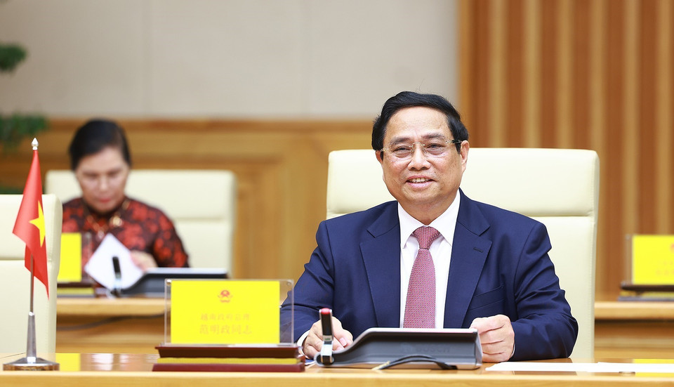 Prime Minister Pham Minh Chinh speaks at the talks with Chinese Premier Li Qiang. (Photo: VNA)