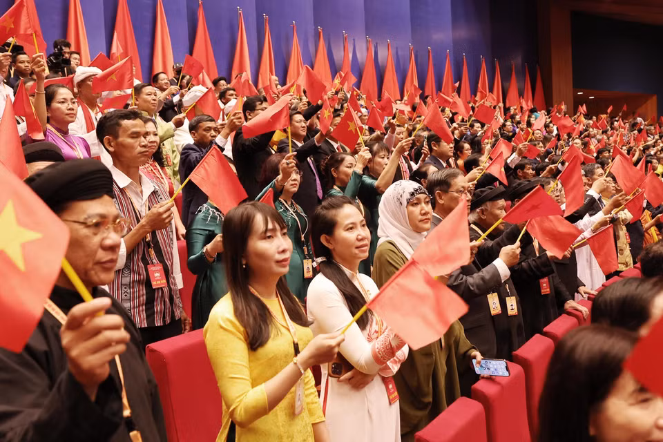 Delegates attend the opening of the 10th National Congress of the Vietnam Fatherland Front. (Photo: VNA)