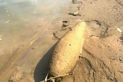 The device, which still had its detonator intact, was discovered by residents along the Lo River in Bac Muc hamlet, Ham Yen commune. (Photo: VNA)