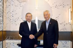 General Secretary of the Communist Party of Vietnam Central Committee and State President To Lam (left) and Lee Hsien Loong, Senior Minister, senior advisor to the People's Action Party, and former Prime Minister of Singapore. (Photo: VNA)