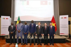 Vietnamese National Assembly Chairman Tran Thanh Man (third from right) and President of the Senegalese National Assembly El Malick Ndiaye (fourth from right) at the policy dialogue in Dakar on July 23 (Photo: VNA)