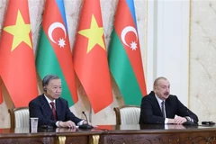 General Secretary of the Communist Party of Vietnam Central Committee To Lam (left) and President of Azerbaijan Ilham Aliyev at the press conference. (Photo: VNA)