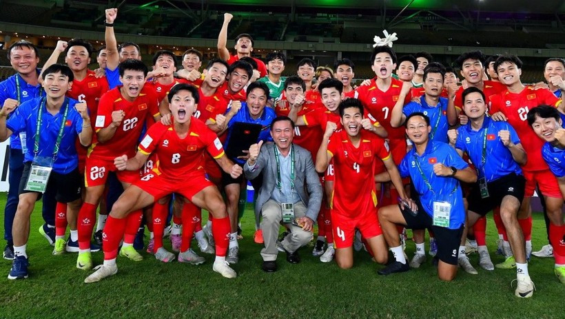 The joy of U23 Vietnam players after the victory. (Photo: Asian Football Confederation) 