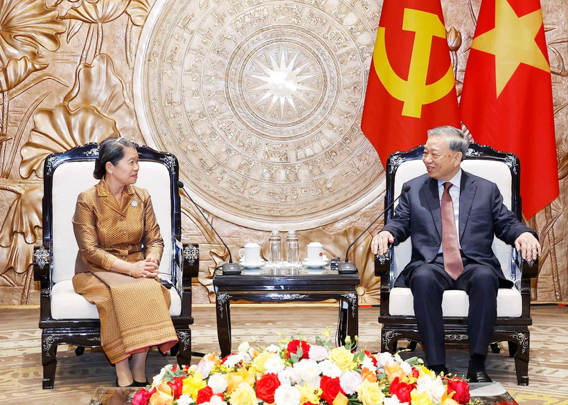 Party chief To Lam receives Cambodian CPP vice President Men Sam An (Photo: VNA)