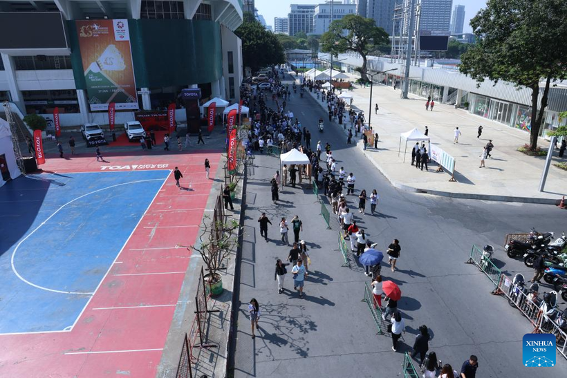Voters line up to cast their ballots at a polling station during an early voting for Thailand's House of Representatives election at the National Stadium in Bangkok, Thailand, on Feb. 1, 2026. (Photo: Xinhua)