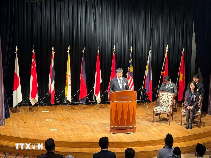 Mizuno Atsushi, Director-General for Policy Coordination at the Cabinet Office of Japan, speaks at the departure ceremony of the 49th SSEAYP. (Photo: VNA)