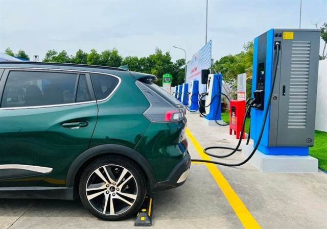 A VinFast EV at a charging station in Hanoi (Photo courtesy of VinFast)