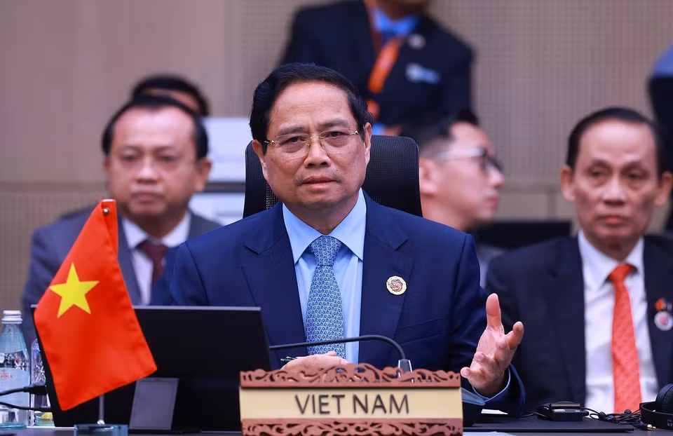 Prime Minister Pham Minh Chinh attends and delivers remarks at the 28th ASEAN-Japan Summit. (Photo: Duong Giang/VNA)