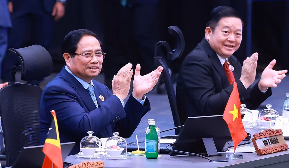 Prime Minister Pham Minh Chinh attends and delivers remarks at the 28th ASEAN-Japan Summit. (Photo: Duong Giang/VNA)