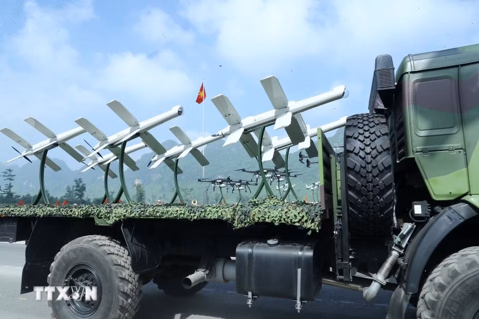 Vietnam-made unmanned aerial vehicles (UAVs) at the rehearsal. (Photo: VNA)