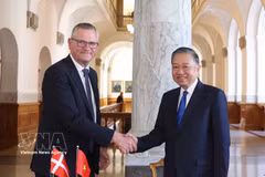 General Secretary of the Communist Party of Vietnam Central Committee and President To Lam (R) meets with Speaker of the Danish Parliament Henrik Frandsen in Copenhagen on October 19 afternoon (local time). (Photo: VNA)