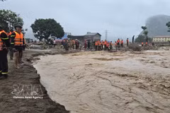 Police and military forces work together to rescue people and assist local residents in affected areas. (Photo: VNA)