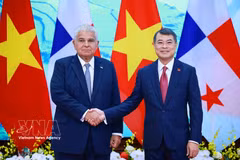 Prime Minister Le Minh Hung (R) meets with Panamanian President José Raúl Mulino in Hanoi on October 7. (Photo: VNA)