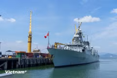 A close-up view of Canadian frigate HMCS Charlottetown on goodwill visit to Da Nang