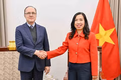 Deputy Minister of Foreign Affairs Le Thi Thu Hang (R) receives Russian Ambassador to Vietnam Gennady Bezdetko (Photo: VNA)