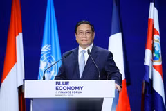 Prime Minister Pham Minh Chinh speaks at the plenary session on ensuring sustainable ocean governance and finance of the Blue Economy and Finance Forum. (Photo: VNA)