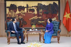 Deputy Prime Minister Pham Thi Thanh Tra (R) receives Chinese Ambassador to Vietnam He Wei on August 20. (Photo: chinhphu.vn)