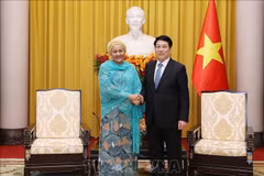 State President Luong Cuong (R) receives UN Deputy Secretary-General Amina J. Mohammed in Hanoi on April 17. (Photo: VNA)