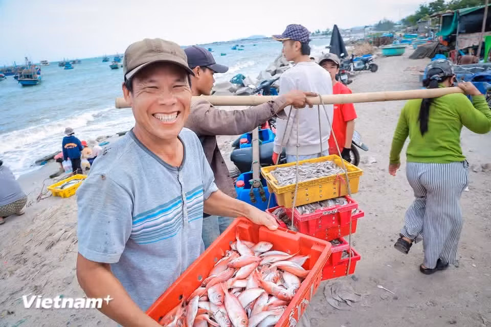 Traders and fishermen exchange friendly words and warm smiles, reflecting the deep bond between local communities and the sea. (Photo: VietnamPlus)