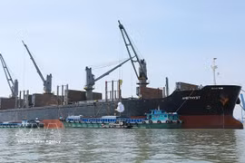Transporting and loading commercial rice for export by the Southern Food Corporation. (Photo: VNA) 