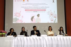 Speakers at a panel discussion on Vietnamese language teaching and learning in Thailand. (Photo: VNA) 