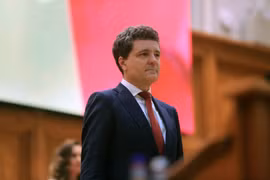 Nicusor Dan at the swearing-in ceremony in Bucharest on May 26. (Photo: Xinhua/VNA)