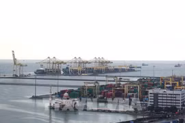 Containers are handled at a port in Penang state, Malaysia. (Photo: VNA) 