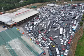 Traffic is heavy and moves slowly on the Phan Thiet–Dau Giay Expressway in the direction of Phan Thiet. (Photo: VNA)
