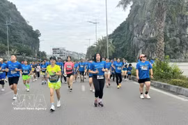 Athletes compete in the 5km race at the 2025 Halong Bay Heritage International Marathon. (Photo: VNA) 