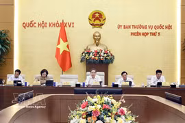 NA President Tran Thanh Man (centre) speaks at the meeting. (Photo: VNA)