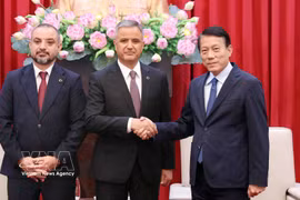 Minister of Public Security General Luong Tam Quang (right) receives Vice Chairman of the Board and Co-founder of ICT Group Murat Kaya and Chairman of ANVI Group Adalat Bakhishov in Hanoi on October 5, 2026. (Photo: VNA)