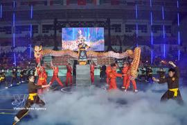 Martial artists perform in a mass demonstration at the opening ceremony. (Photo: VNA)
