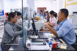 Civil servants at the Public Administrative Services Centre in Tan Ninh ward, Tay Ninh province, guide residents in carrying out administrative procedures online. (Photo: VNA)