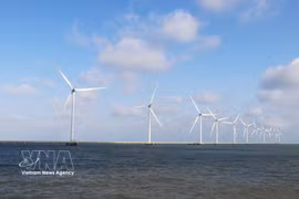 Wind turbine No. 3 at the V1-3 site of the Duyen Hai Wind Power Plant in Truong Long Hoa ward, Vinh Long province.(Photo: VNA) 
