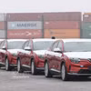 VinFast electric cars are gathered at Hai Phong Port, ready to be loaded onto a ship for export. (Photo: VNA)