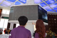 Investors monitor stock market movements at the HoSE trading floor. (Photo: VNA)