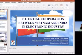 Do Thi Thuy Huong, a member of the Executive Board of the Vietnam Electronic Industries Association (VEIA), speaks at the seminar. (Photo: Screenshot)